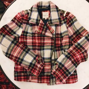 Red plaid wool moto jacket